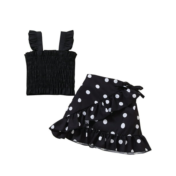 Baby Girl Summer Long Skirt Outfit Sleeveless Sling Polka Dot Tops Boho Skirt 2Pcs Set